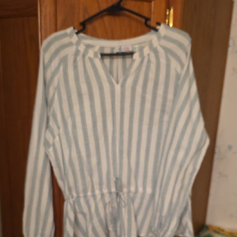 Striped Green and White Women's Blouse